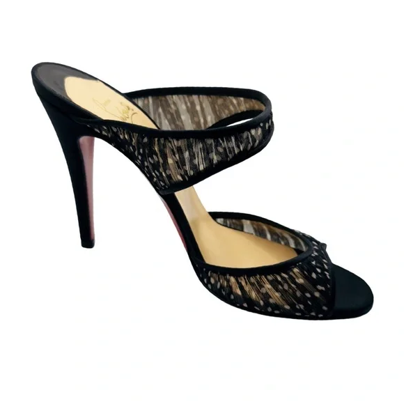 Christian Louboutin Miss Chief Mules Black/White Polkadot Crepe Satin/Chiffon 39 - Picture 3 of 12